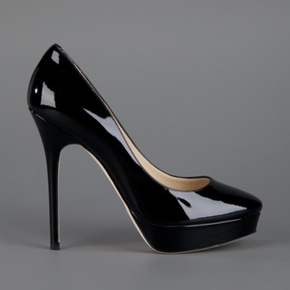 JIMMY CHOO Black Patent Leather Jenara 125 Platform Pumps